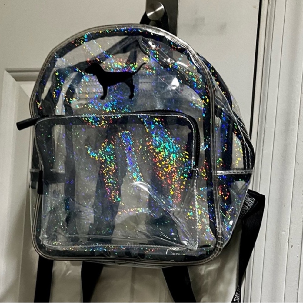 NWOT PINK VS clear holographic shiny small backpack